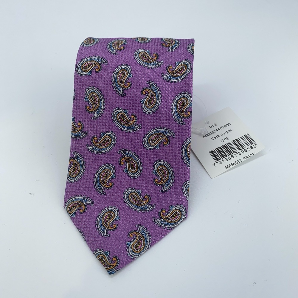 Eton Tie Mens One Size Purple Paisley Silk Professional Necktie Italy Made NWT‎